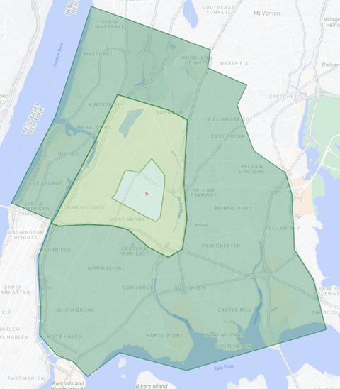 Delivery zones in The Bronx for Freshly Baked NYC